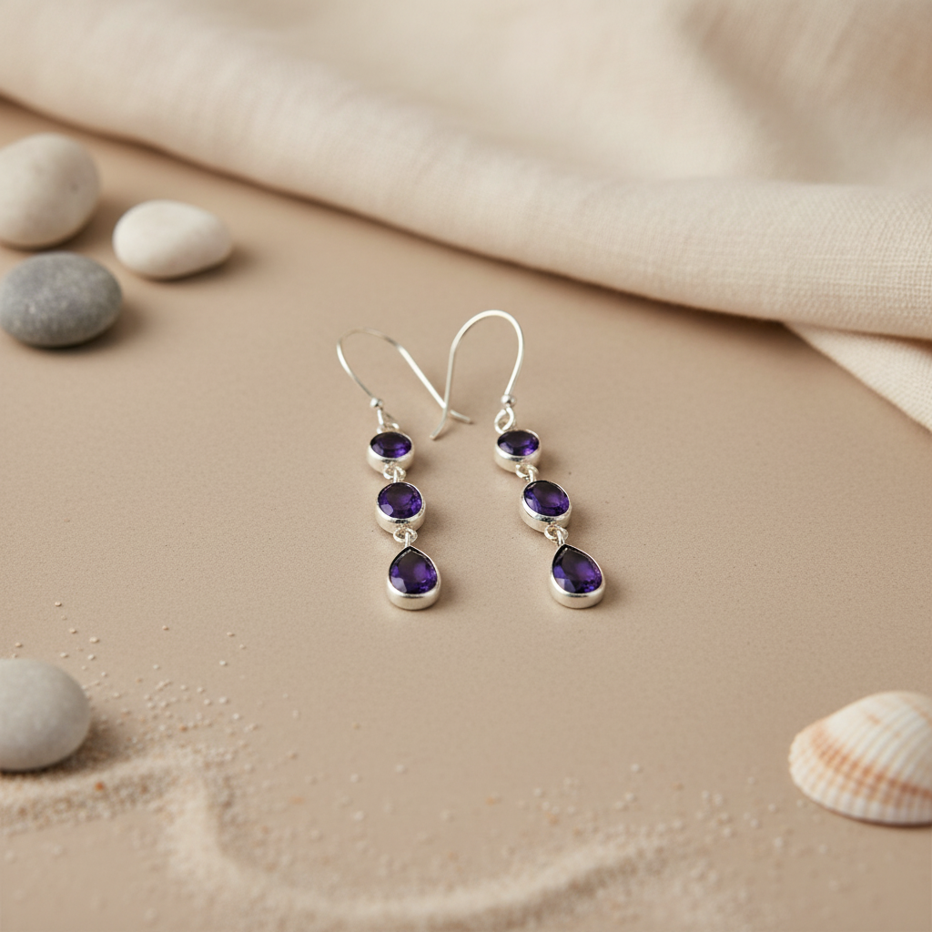 925 Silver Amethyst Drop Earrings for Women | Gemstone Jewelry