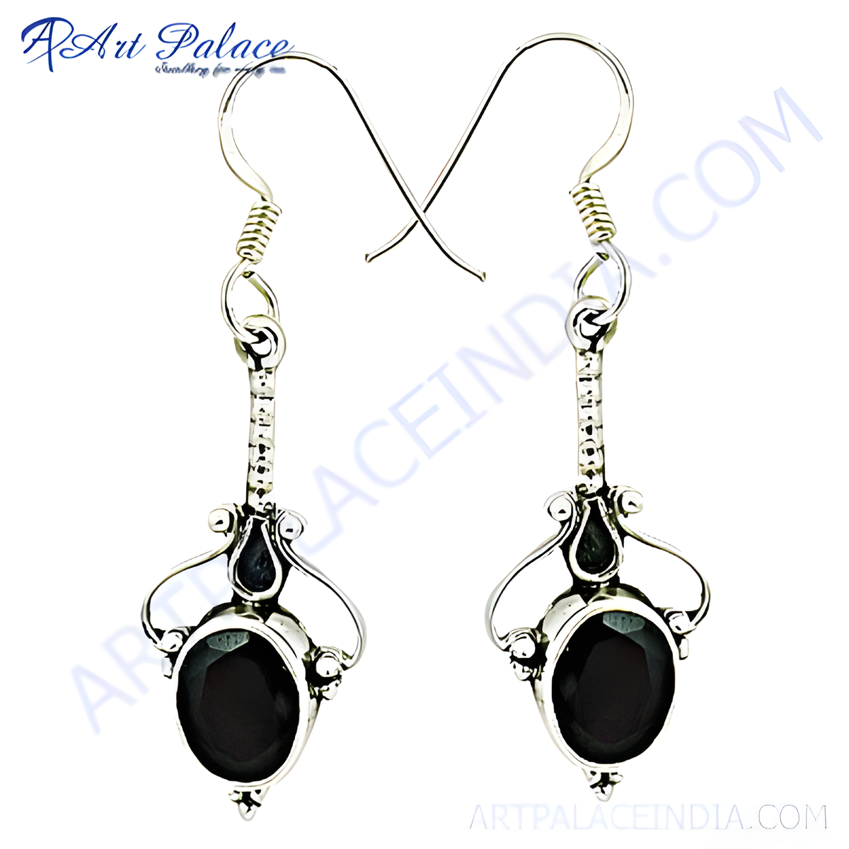 925 sterling silver dangle earrings with oval black onyx gemstones, perfect as a gift