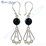 Load image into Gallery viewer, 925 sterling silver drop earrings with a black onyx gemstone.
