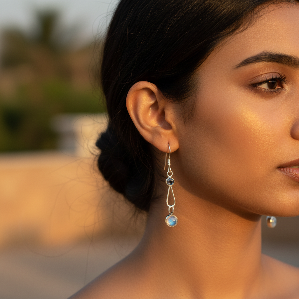 925 Silver Moonstone Drop Earrings for Women | Dainty Jewelry
