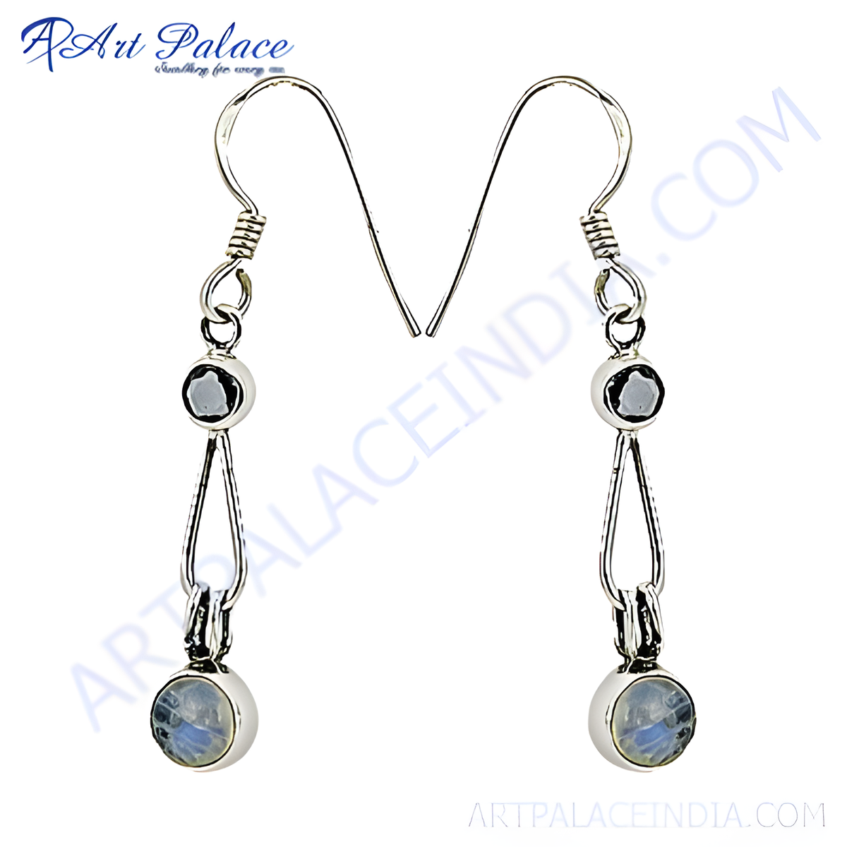 925 sterling silver drop earrings featuring moonstone gemstones and a sleek, modern design