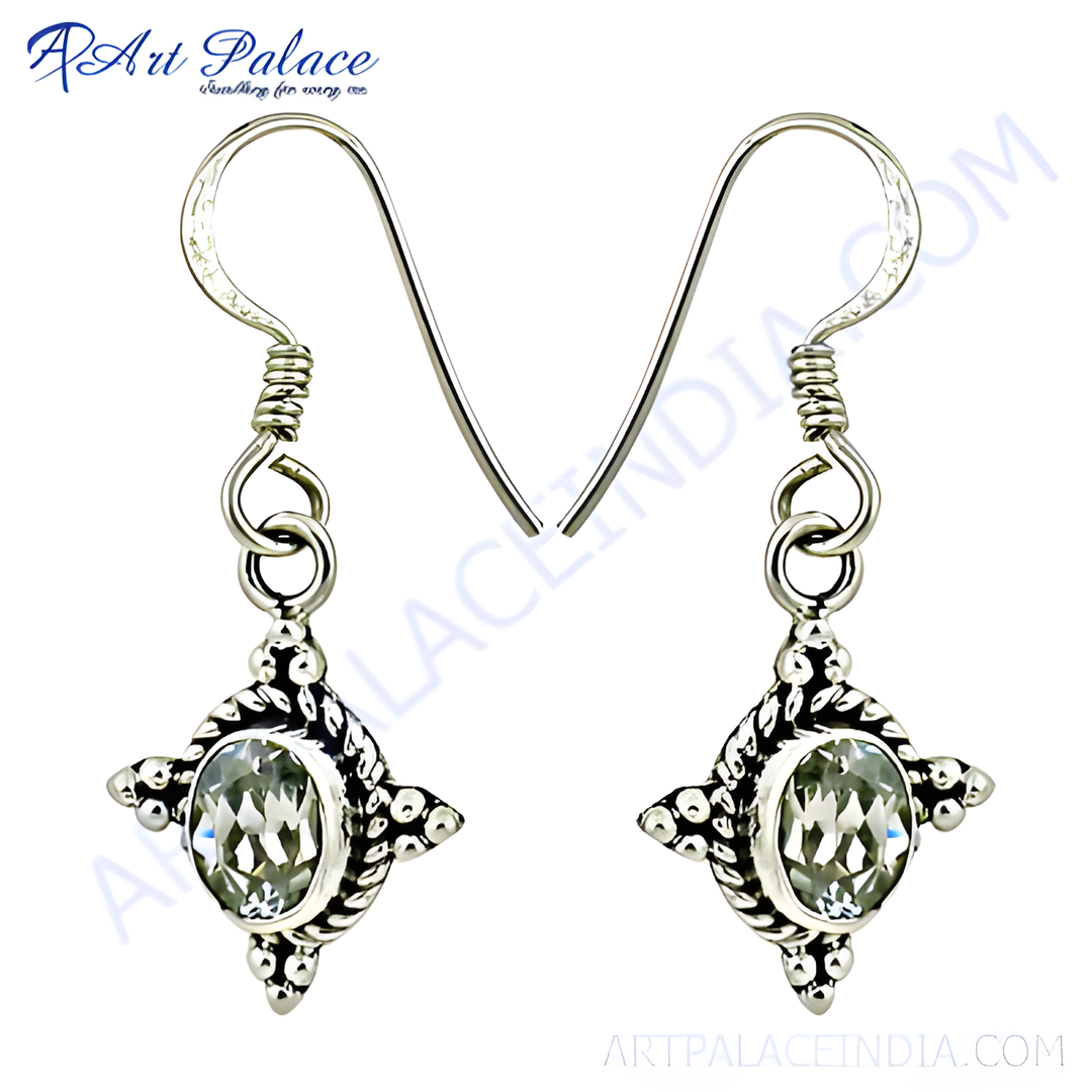 925 sterling silver drop earrings with gemstone center, showcasing a detailed design.