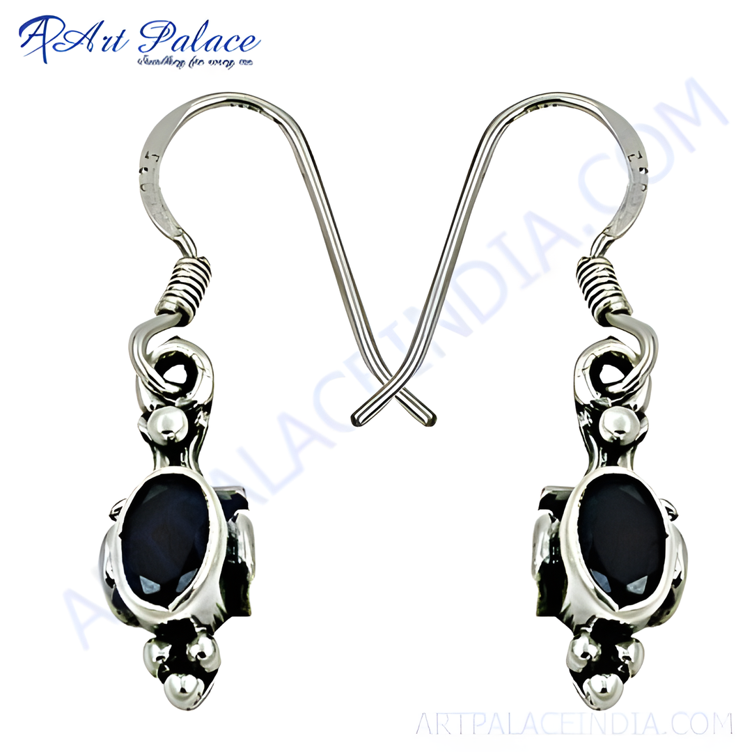 925 sterling silver dangle earrings with oval black onyx gemstones, perfect gift for her