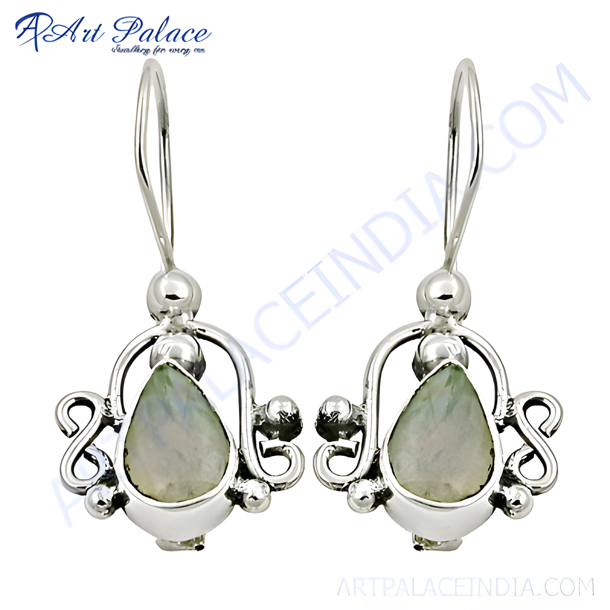 925 sterling silver dangle earrings with a pear shaped moonstone gemstone