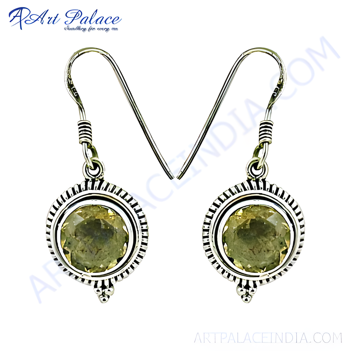 925 sterling silver dangle earrings with round citrine gemstone center, women's jewelry