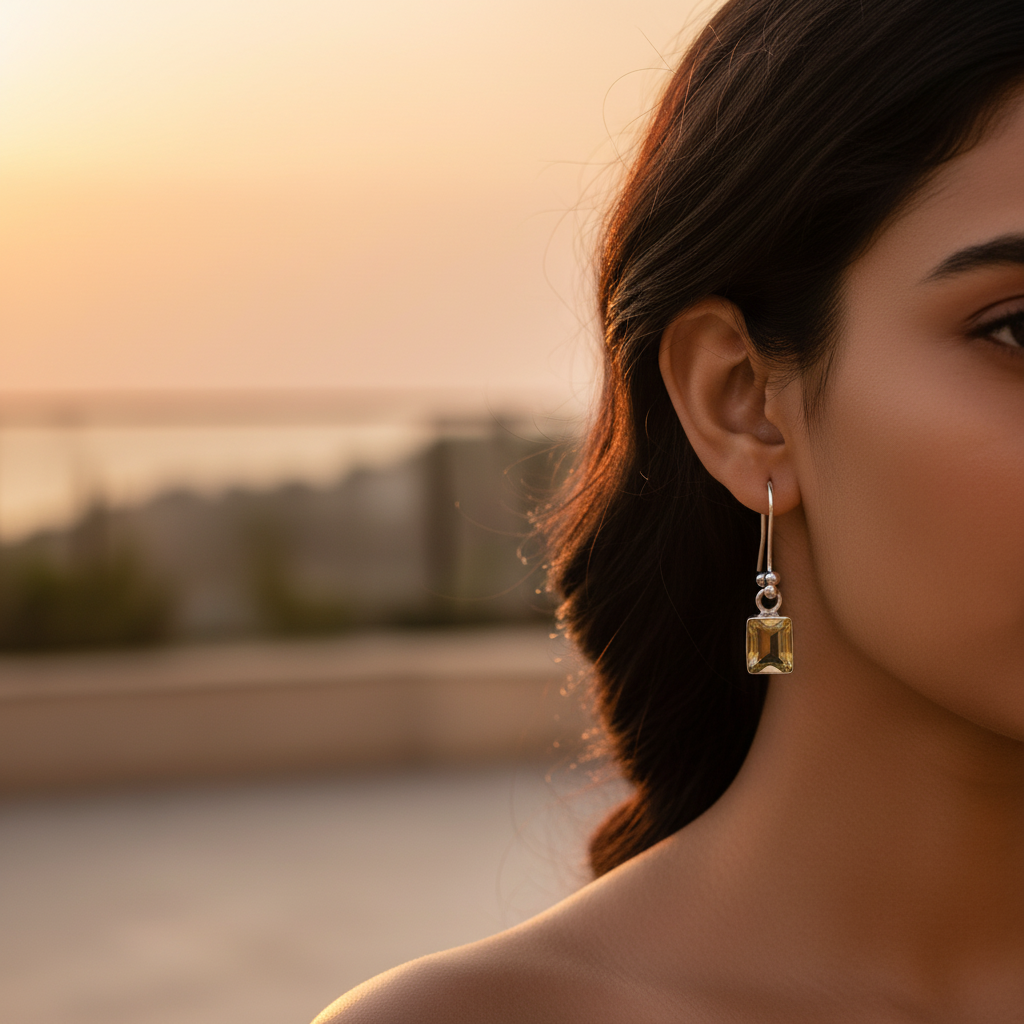 Citrine Gemstone Drop Earrings in 925 Silver for Women