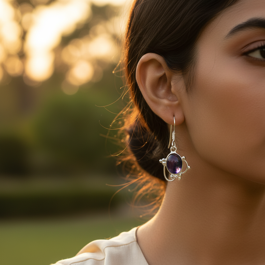 925 Sterling Silver Purple Gemstone Earrings for Women