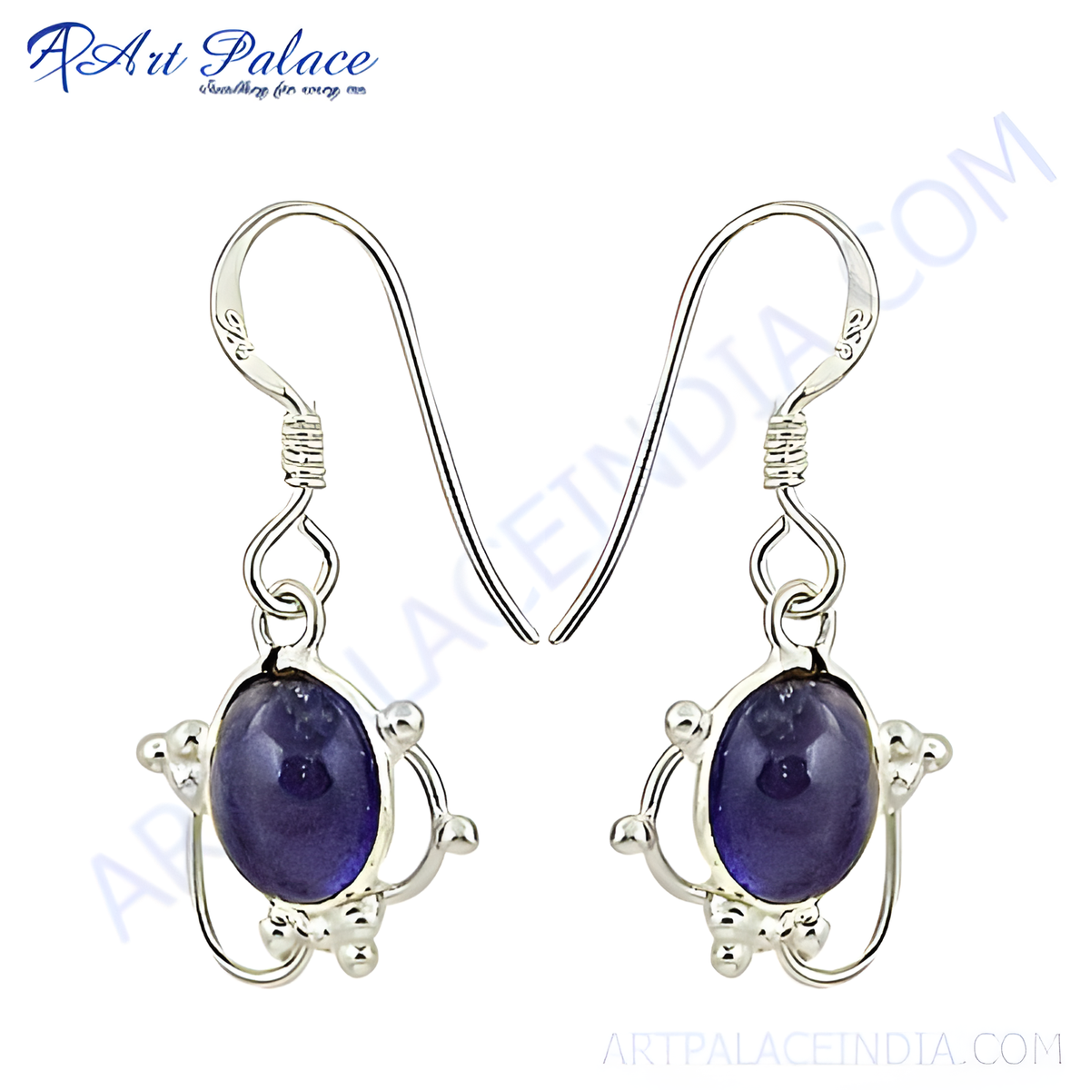 925 sterling silver dangle earrings with oval purple gemstone center, ideal for women