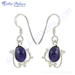 Load image into Gallery viewer, 925 sterling silver dangle earrings with oval purple gemstone center, ideal for women.
