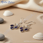 Load image into Gallery viewer, Silver Flower Amethyst Dangle Earrings for Women | Gift
