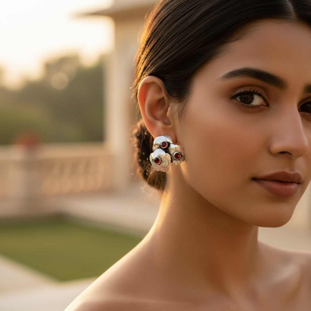 925 Silver Garnet Floral Earrings | Women's Jewelry Gift