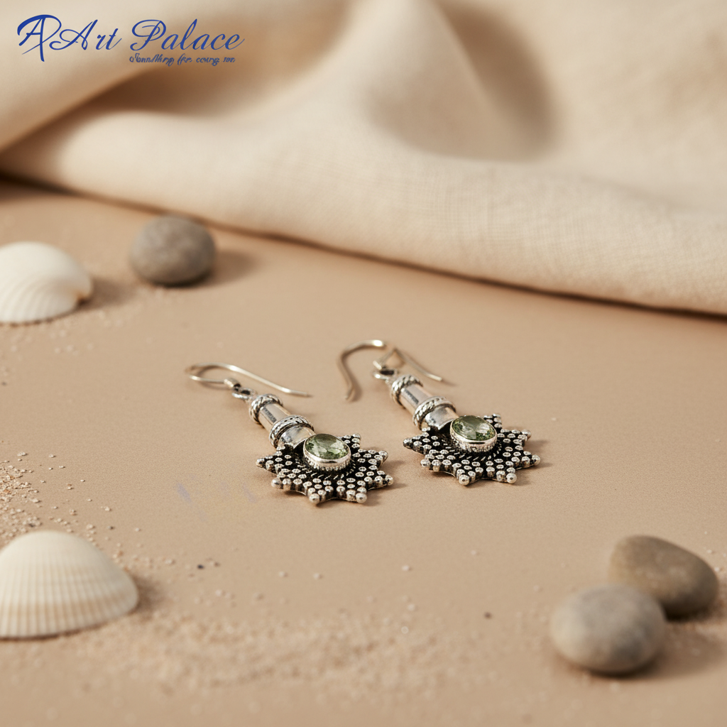 925 Silver Starburst Earrings with Gemstone | For Women