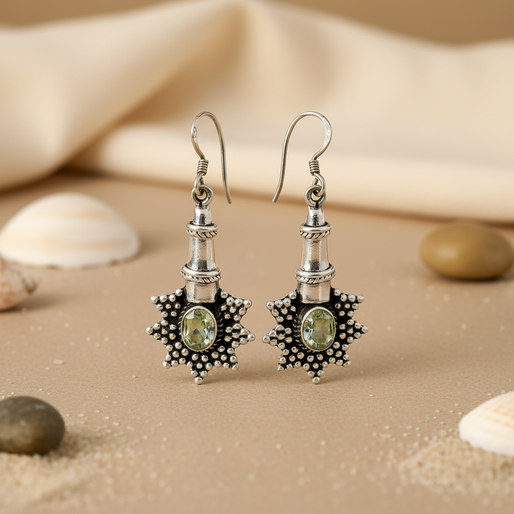 925 Silver Starburst Earrings with Gemstone | For Women