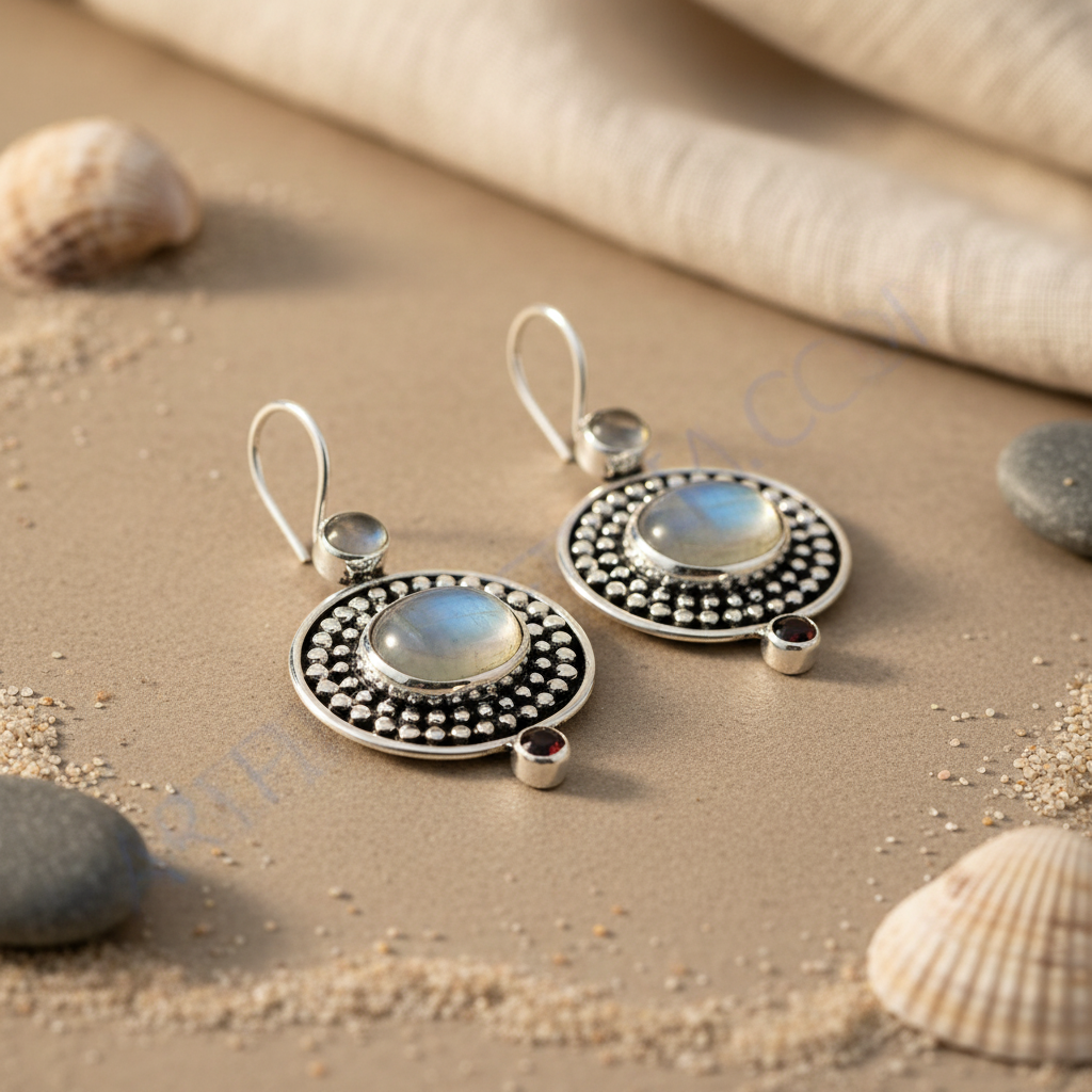 925 Silver Moonstone & Garnet Earrings | Women's Jewelry Gift