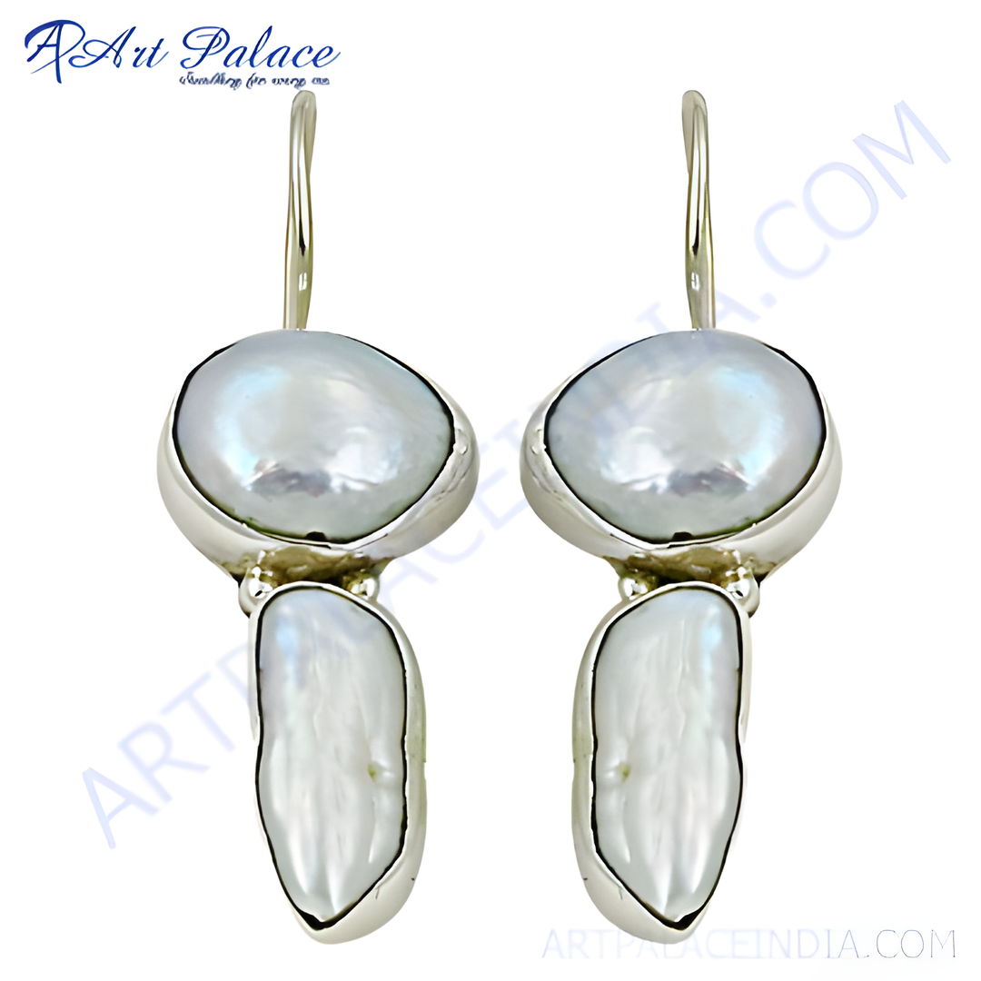 925 sterling silver drop earrings featuring lustrous white freshwater pearls, perfect for women's fashion jewelry.