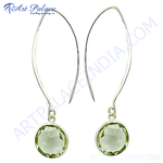 Load image into Gallery viewer, 925 sterling silver drop earrings with round-cut green amethyst gemstones. Elegant and stylish.
