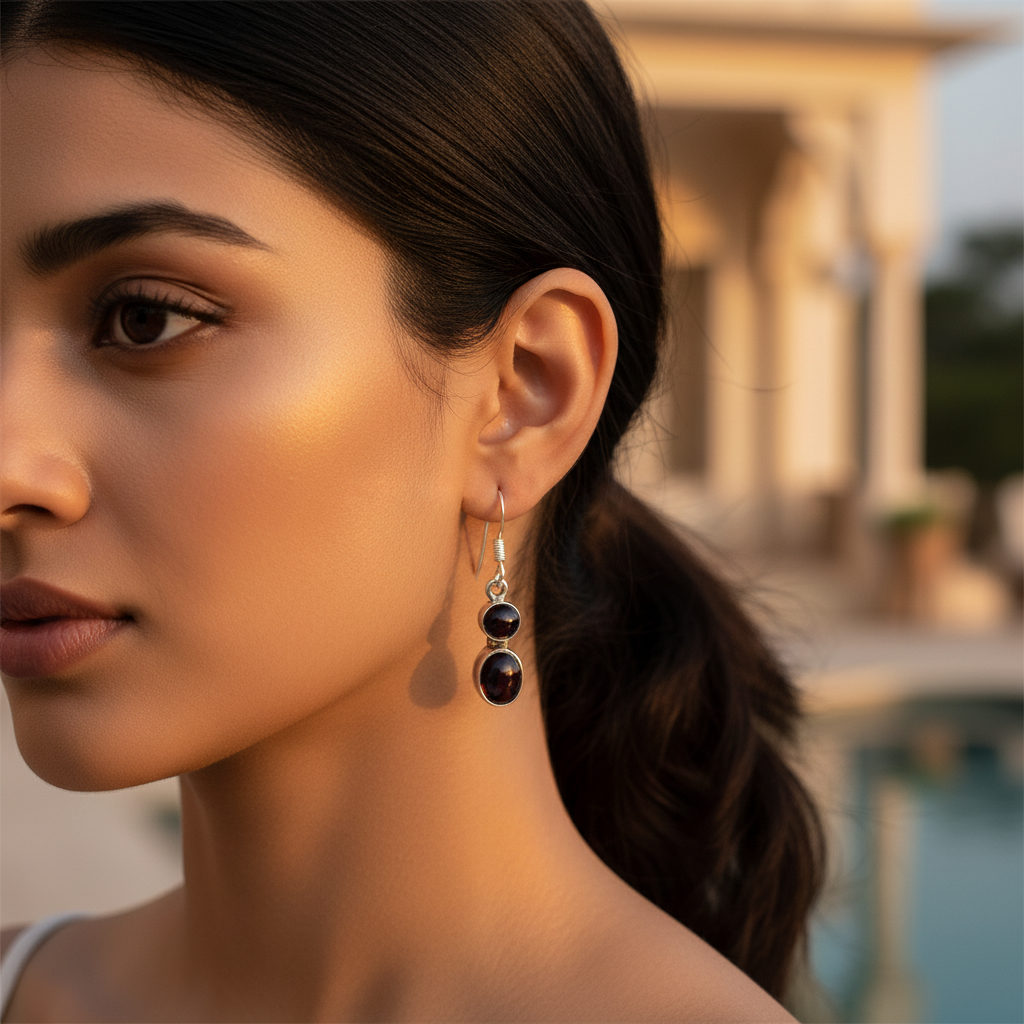 925 Silver Garnet Drop Earrings for Women | Gemstone Jewelry