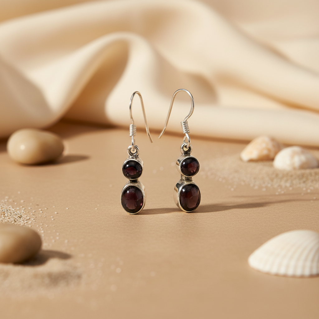 925 Silver Garnet Drop Earrings for Women | Gemstone Jewelry