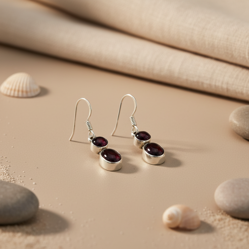 925 Silver Garnet Drop Earrings for Women | Gemstone Jewelry