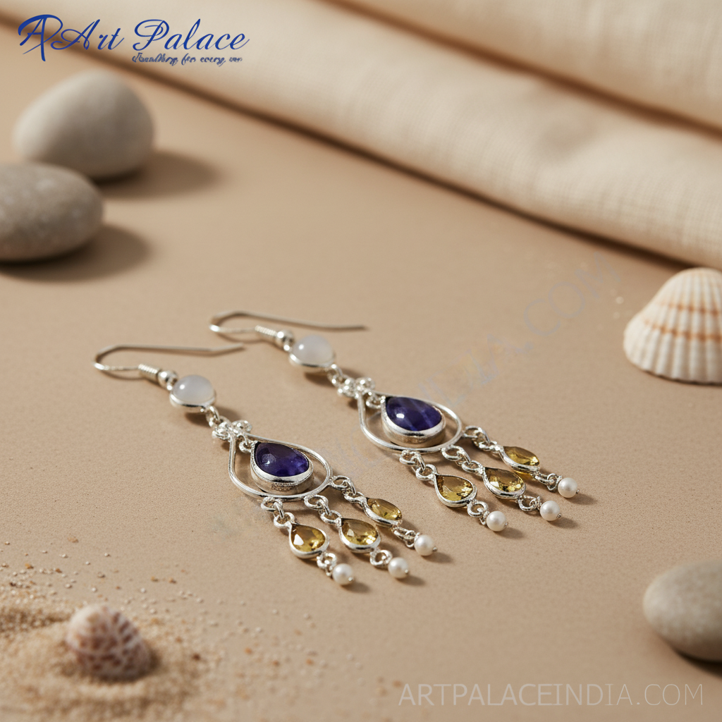 925纯银宝石吊坠耳环（女士款）| 黄水晶首饰