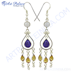 将图像加载到图库查看器中， 925 sterling silver dangle earrings featuring a purple gemstone and citrine drops.
