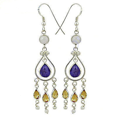 925 Silver Gemstone Dangle Earrings for Women | Citrine Jewelry