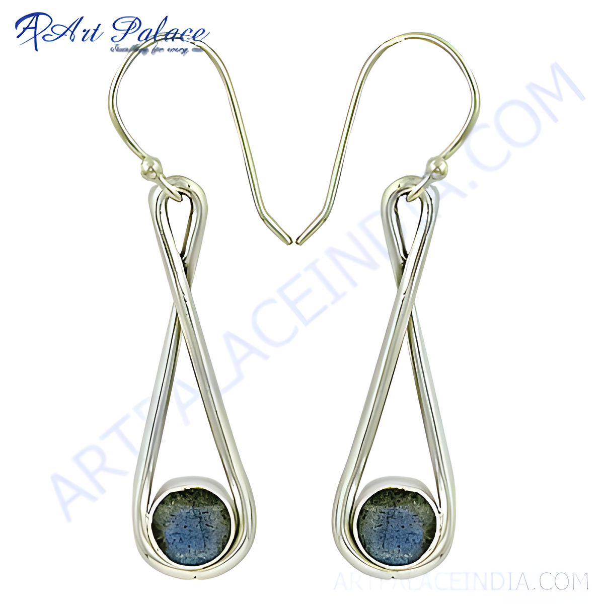 925 sterling silver dangle earrings with round blue labradorite gemstone