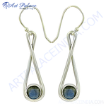 Load image into Gallery viewer, 925 sterling silver dangle earrings with round blue labradorite gemstone.
