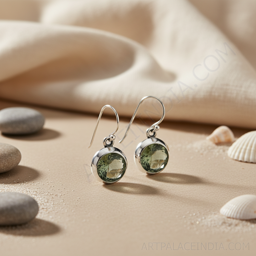 925 Silver Green Amethyst Drop Earrings for Women | Gift