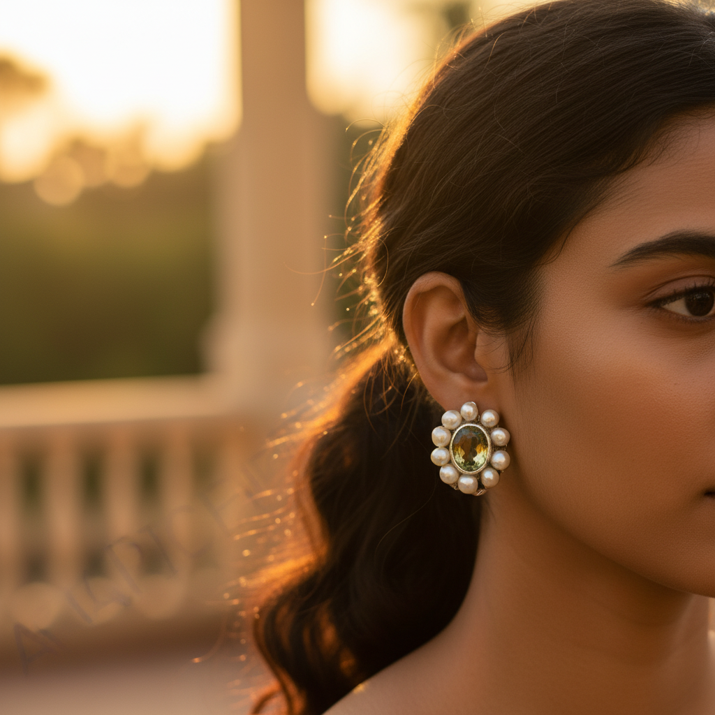 Silver Pearl & Peridot Earrings for Women | Gemstone Jewelry