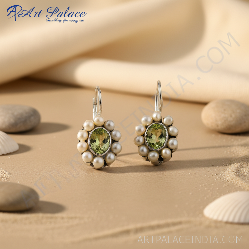 Silver Pearl & Peridot Earrings for Women | Gemstone Jewelry