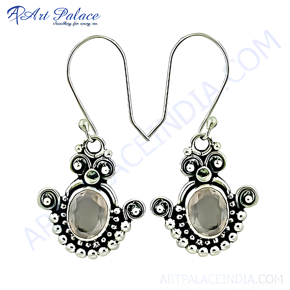 925 sterling silver dangle earrings with a rose quartz gemstone in the center, for women