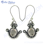 Load image into Gallery viewer, 925 sterling silver dangle earrings with a rose quartz gemstone in the center, for women
