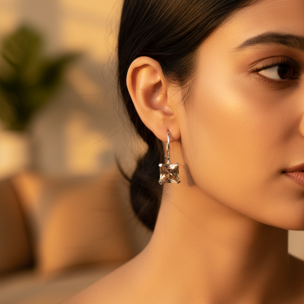 Silver Princess Cut Topaz Drop Earrings for Women | Gift