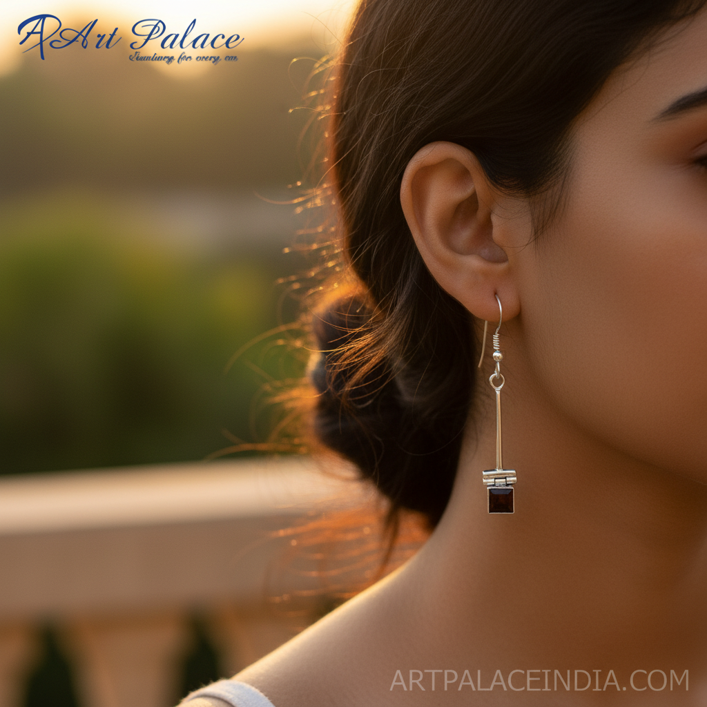 925 Silver Garnet Drop Earrings for Women | Dangle Earrings