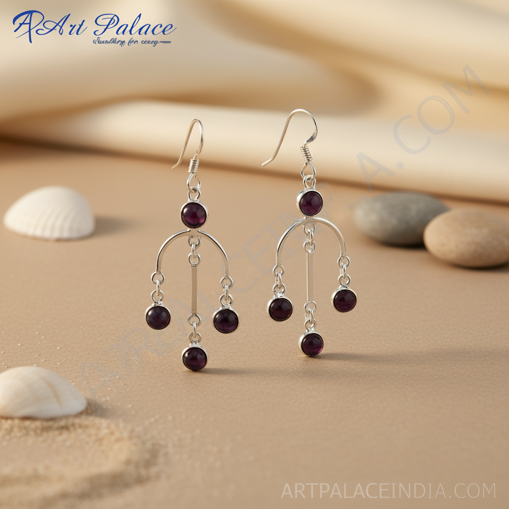 925 Silver Garnet Drop Earrings for Women | Dangle Earrings