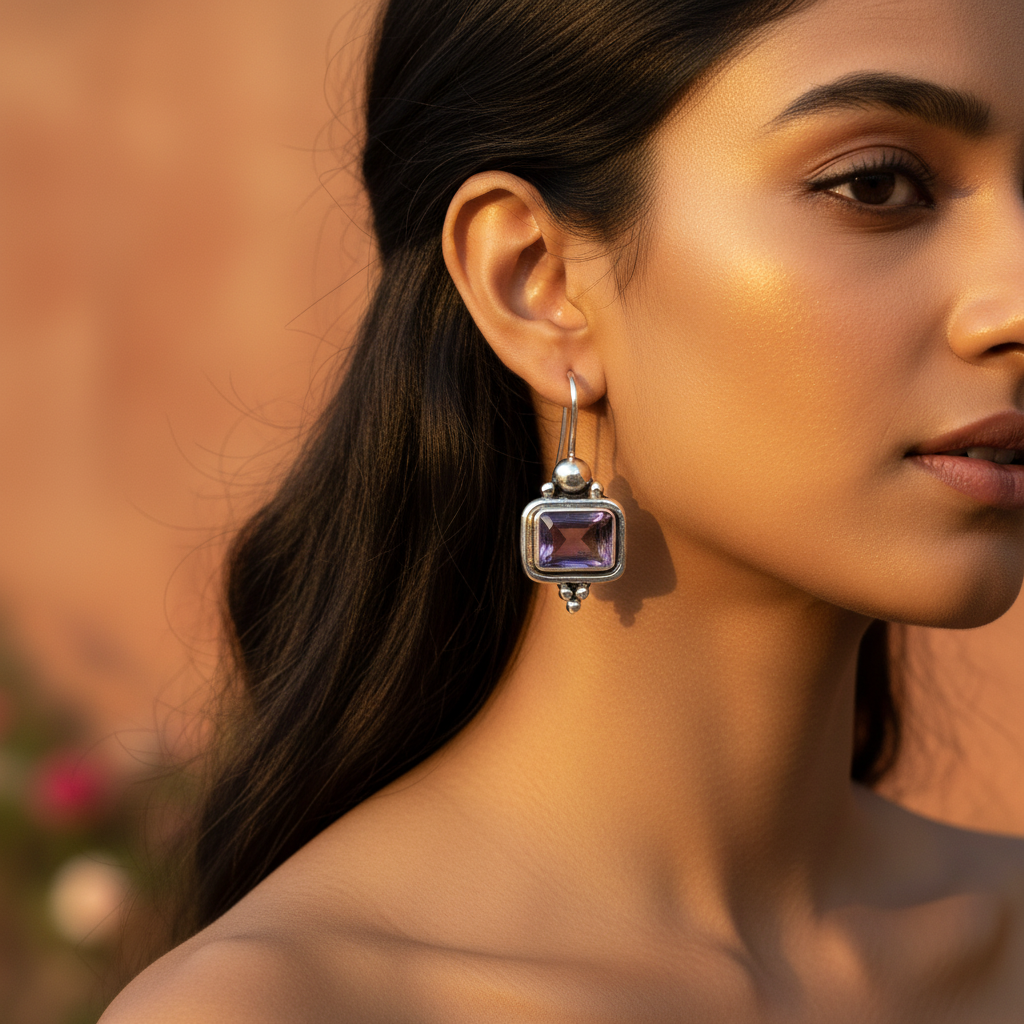 925 Silver Amethyst Earrings for Women | Gemstone Jewelry