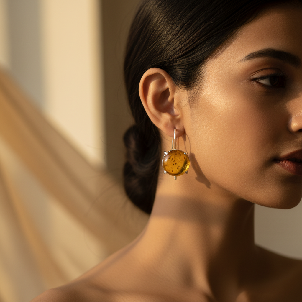 Silver Amber Drop Earrings | Women's Genuine Gemstone Jewelry