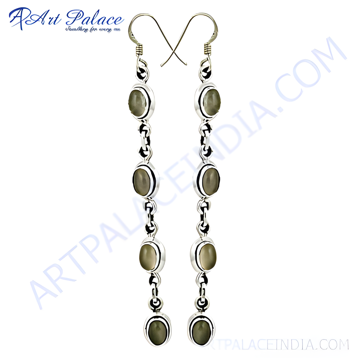 925 sterling silver long drop earrings with oval shaped gemstones, perfect for women
