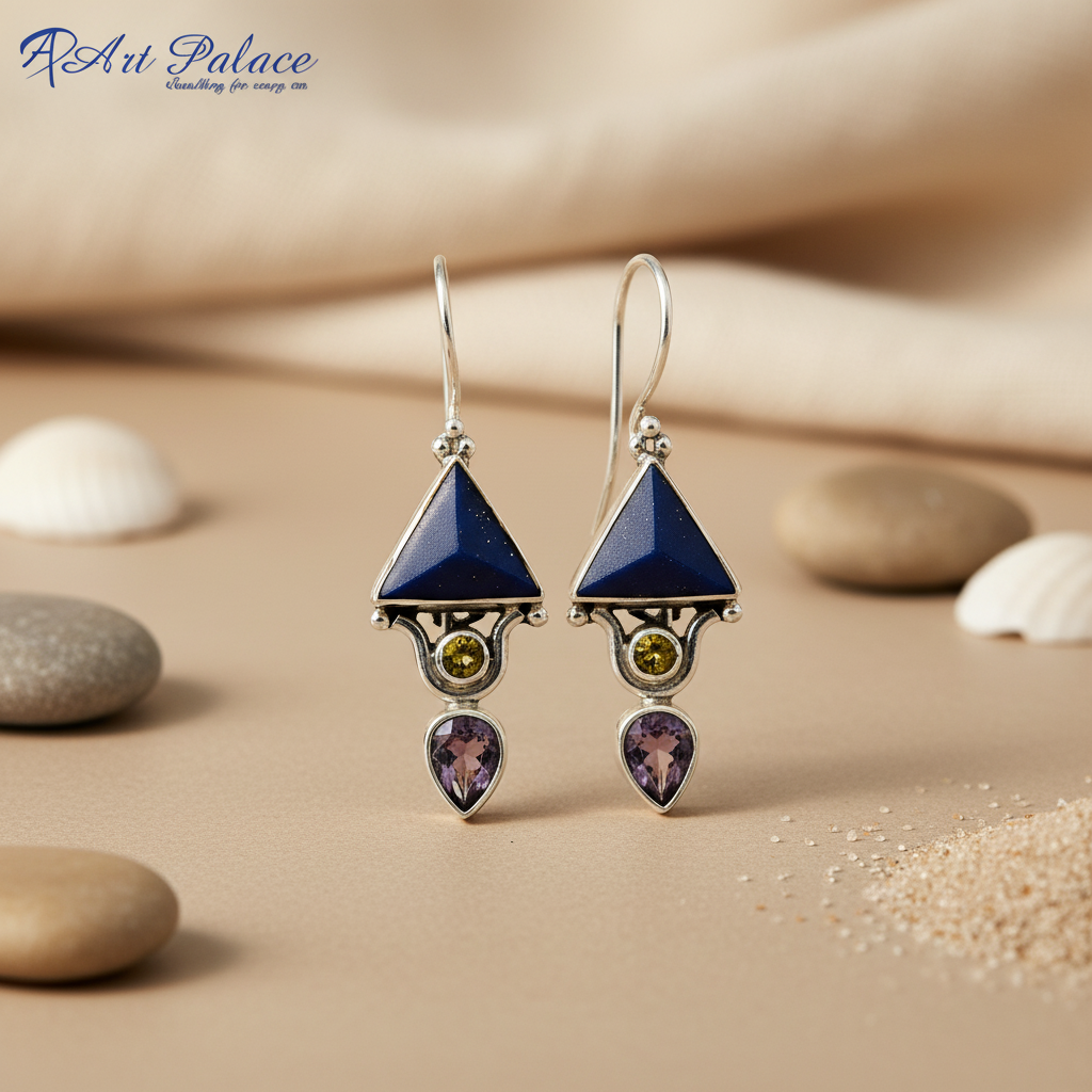 925 silver blue gemstone earrings for women | dangle jewelry