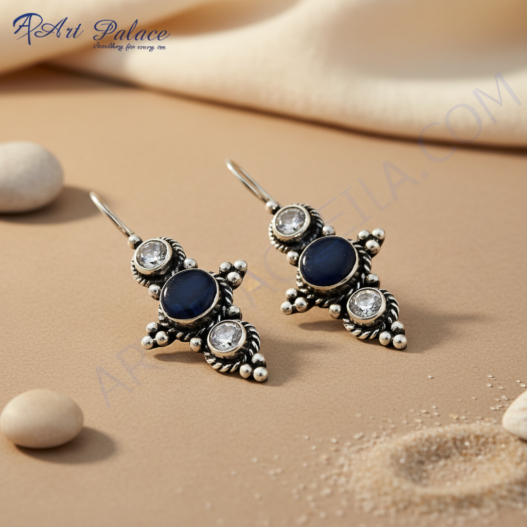 Pendientes de plata 925 con piedra azul para mujer | Pendientes colgantes