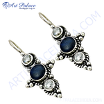 Load image into Gallery viewer, 925 sterling silver dangle earrings featuring blue gemstones and clear accent stones, perfect for elegant wear
