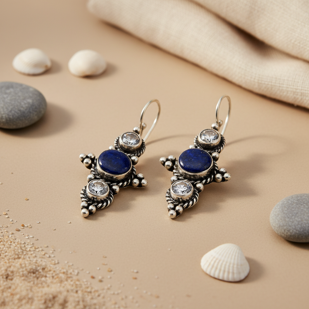 925 Silver Blue Stone Earrings for Women | Dangle Earrings