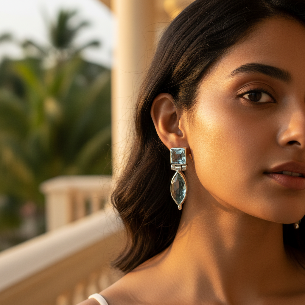 925 Silver Blue Gemstone Earrings for Women | Dangle Earrings