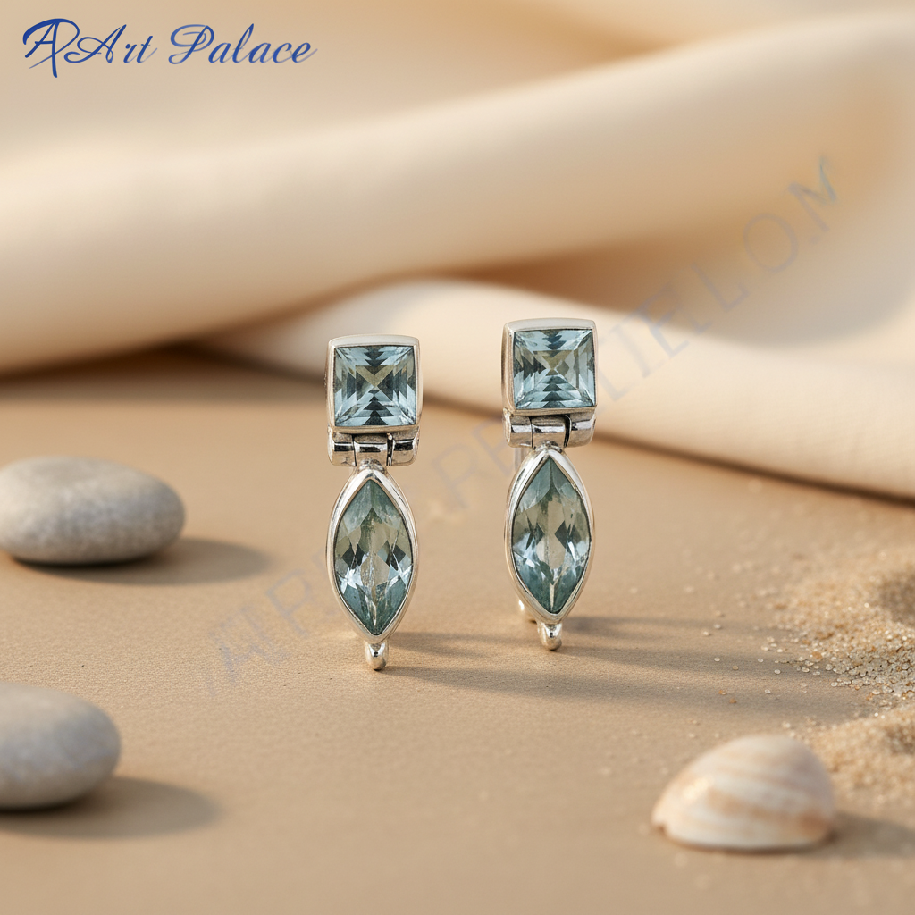 925 Silver Blue Gemstone Earrings for Women | Dangle Earrings