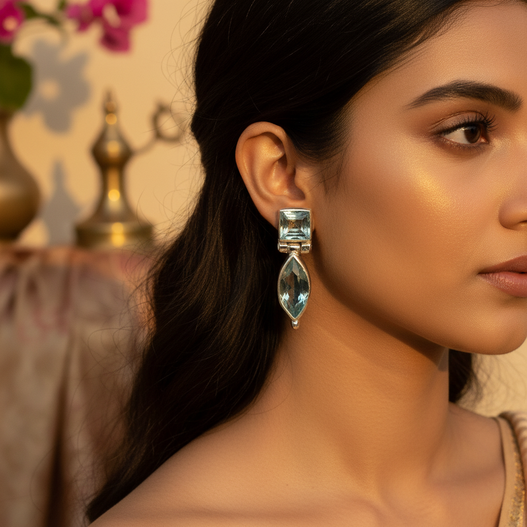 925 Silver Blue Gemstone Earrings for Women | Dangle Earrings