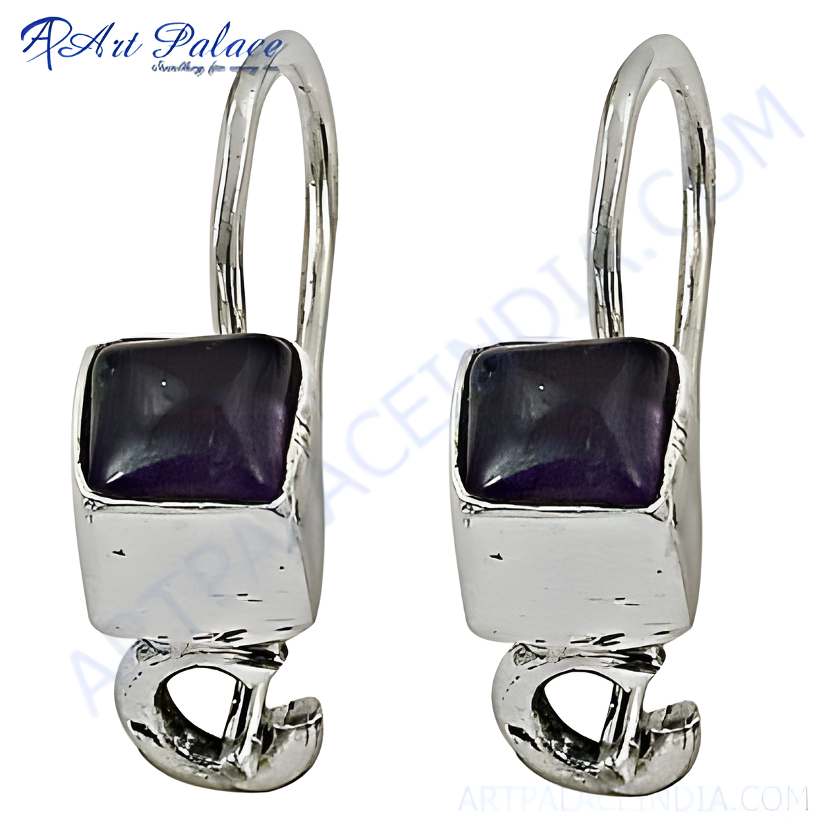 925 sterling silver drop earrings with square amethyst gemstone