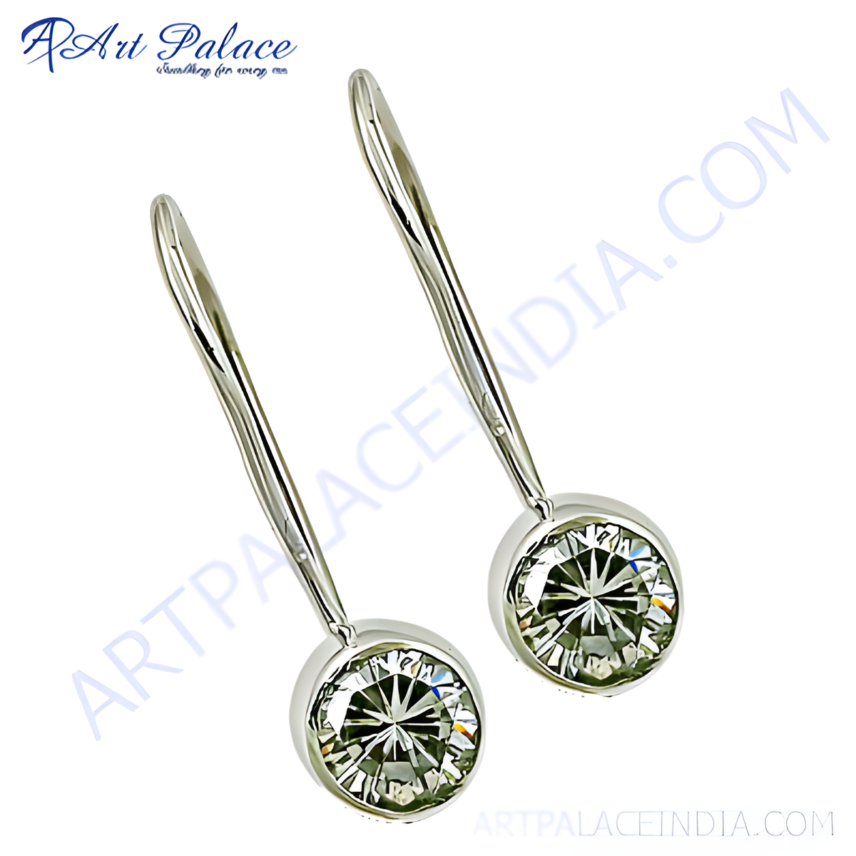 Silver dangle drop earrings with clear cubic zirconia stones