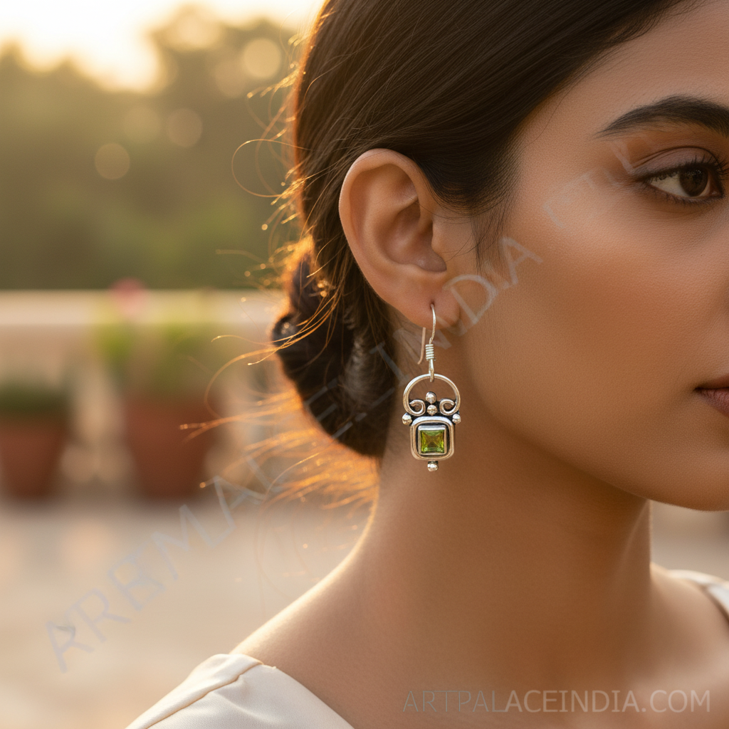 925 Silver Peridot Drop Earrings for Women | Green Gemstone Jewelry