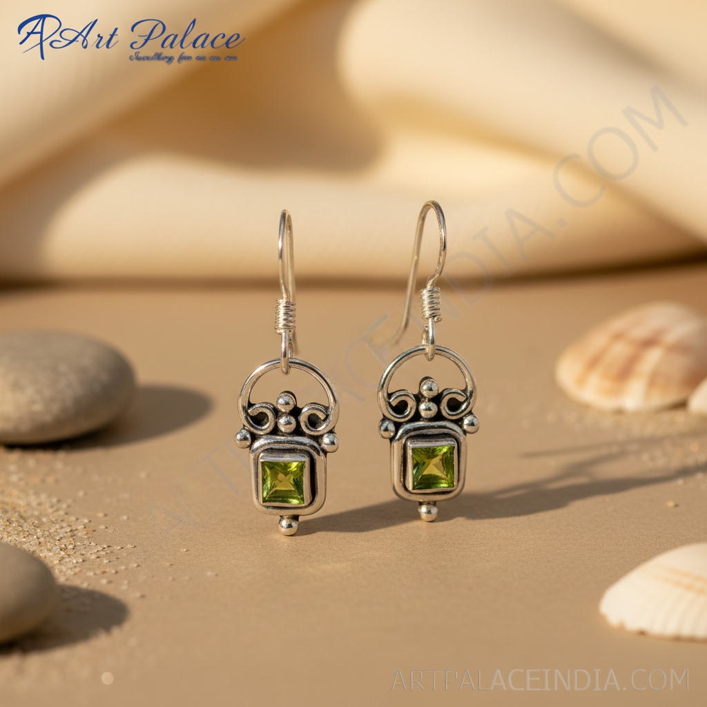 925 Silver Peridot Drop Earrings for Women | Green Gemstone Jewelry